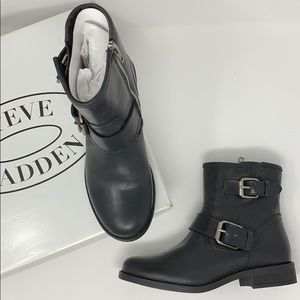 BNWT Steve Madden Cain Black Leather Moto Booties